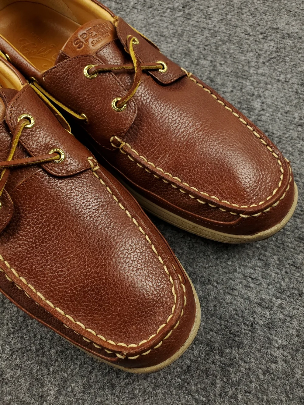 Sperry Gold Cup Boat Shoes Mens 13 Ultralite 2 Eye Cognac Brown Pebbled Leather